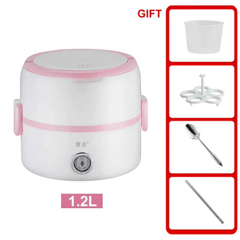 ONEUP портативный Электрический нагревательный Ланч-бокс Пароварка рисоварка из нержавеющей стали Bento box многофункциональный автоматический контейнер для еды - Цвет: Pink
