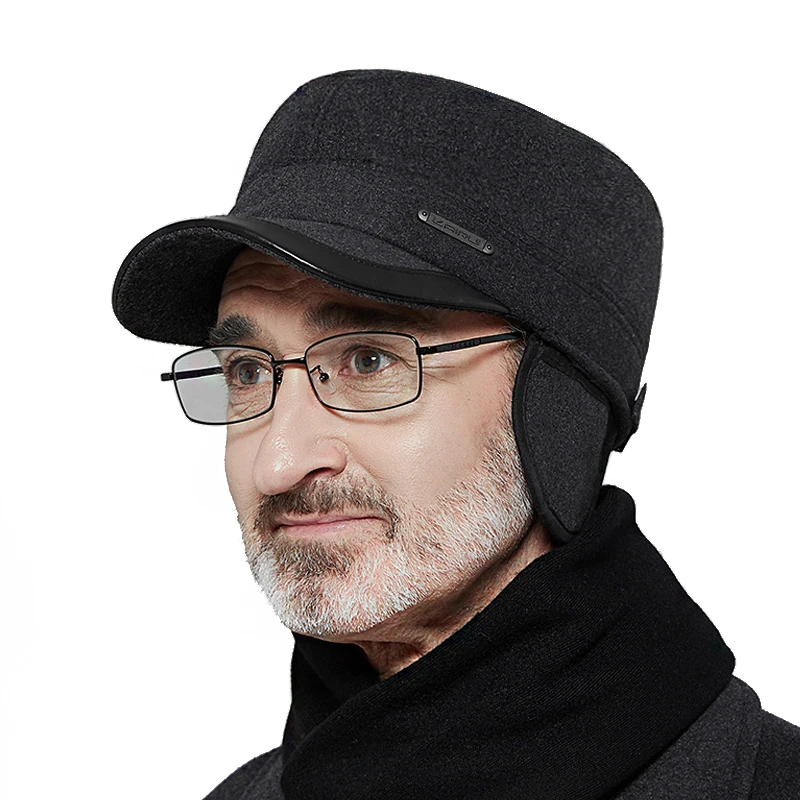 

Old Men Winter Hat With Earflaps Beret Dad Hat Adjustable Winter Warm Hats for Flat Cap Elderly Hat