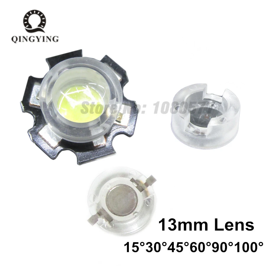 100pcs 13mm mini LED Lens 1W 3W 5W 15 30 45 60 90 100 Degree Needn't Holder for IR CCTV Optical LED PCB Convex Lenses