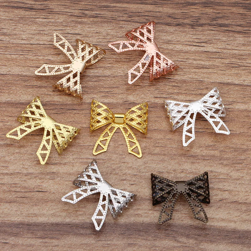 20*20mm Vintage Brass Hollow Filigree Bowknot Charms Wraps Connectors Metal Finding Hair Clasps Settings DIY Jewelry Accessories | Украшения