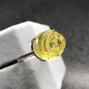 

13mm Top Natural Flower Carved Yellow Amber Ring For Woman Lady Man Crystal Silver Beads Gemstone Adjustable Ring Jewelry AAAAA