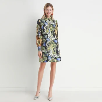 

Xiaomoli Elegant lady long-sleeved vintage print blouse dress 2019 winter style for women's fashion