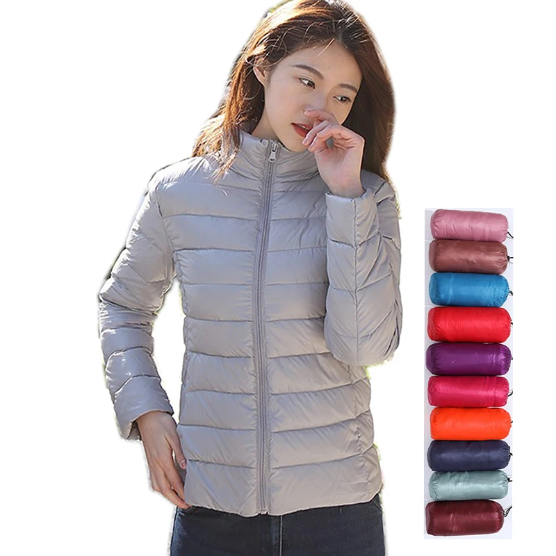 Женская парка на утином пуху с воротником-стойкой и длинным рукавом |