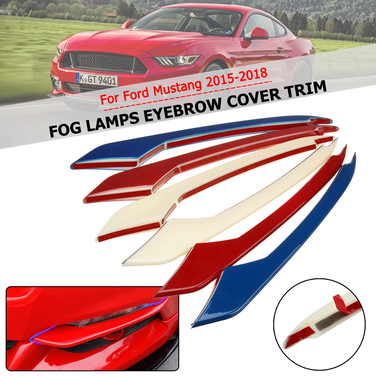 Carbon Fiber Front Fog Light Eyebrow Cover Trim For Ford Mustang 2015-2018