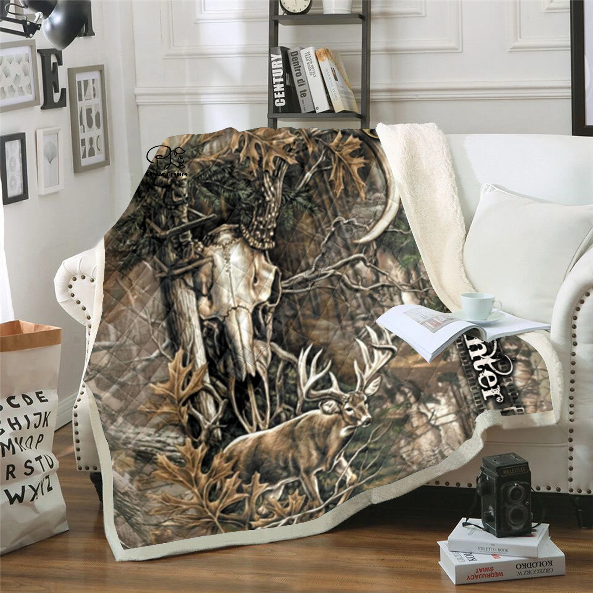 

Plstar Cosmos Deer Hunter Pheasant Hunting character Blanket 3D print Sherpa Blanket on Bed Home Textiles Dreamlike style-9