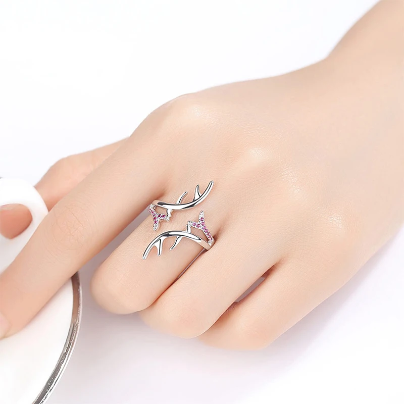

Beiver New Vintage Style Silver Color Cute Deer Rings For Women Purple Crystal Bohemia Elk Ring Crystal Adjust Jewelry Gift