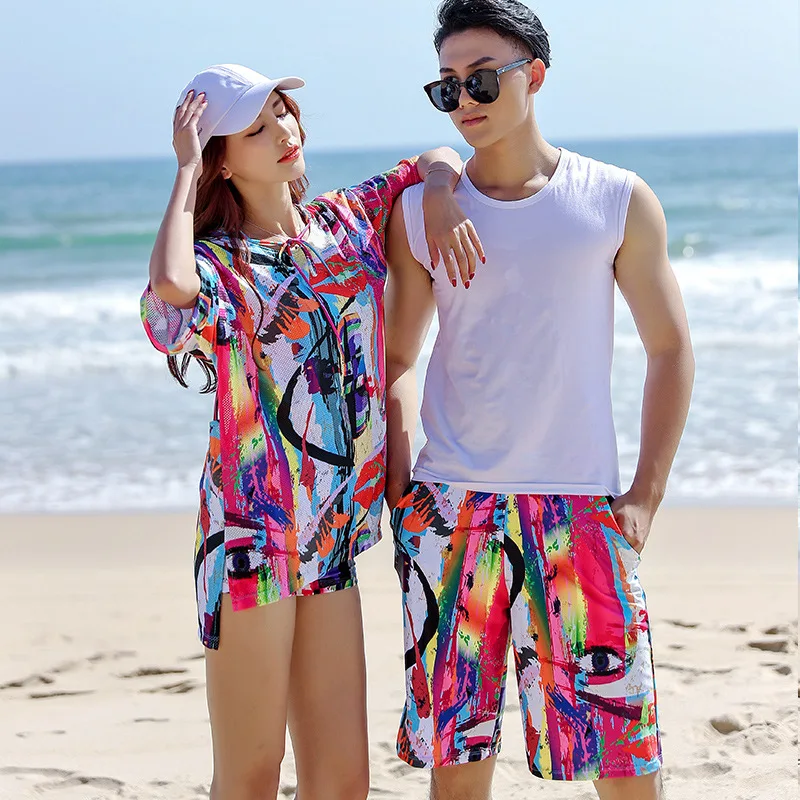 

Sports Bathing Suit Women's 2019 New Style Korean-style Women's Fashion Printed Couples Bathing Suit Four-piece Set Short Beach