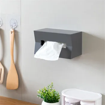 

Kitchen Toilet Paper Holder Tissue Holder Multi-function Desktop Tray Wall-mounted Bathroom Paper Towel Storage Box