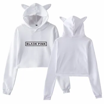

kpop BLACKPINK sweet short Hoodies Kawaii Tops Women Cat Ear Hoodie Harajuku Korean Streetwear Cartoon Sweatshirts Girls Clothes