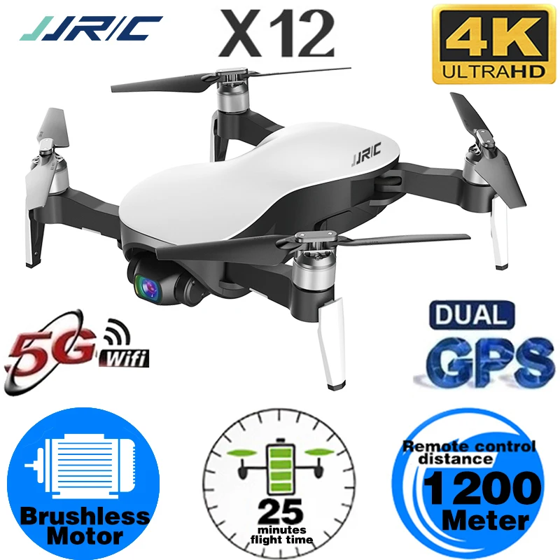 

JJRIC NEW Arrival X12 Quadcopter GPS Drone with 4K HD Camera 5G WIFI FPV Brushless Motor Anti-shake Long battery Life