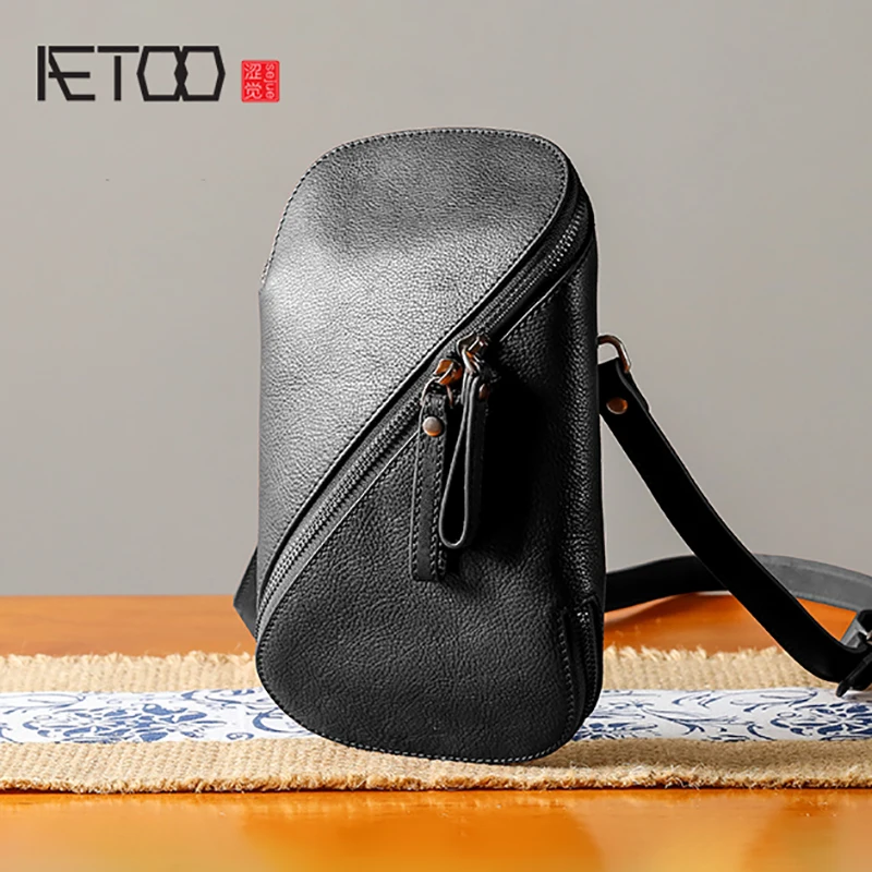 

BJYL Handmade leather chest bag male casual mini oblique cross small bag retro men's head cowhide shoulder bag
