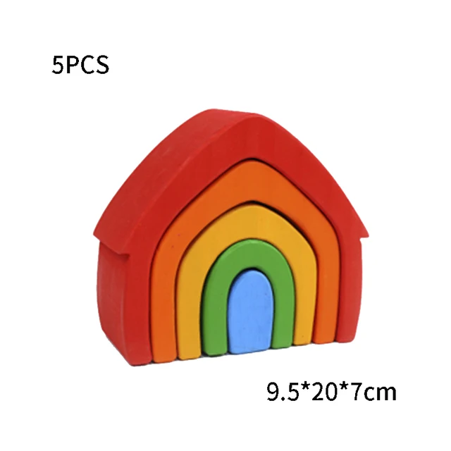 DIY assembled building blocks Montessori wooden rainbow blocks toy wood stacked balance game children's educational toys gifts 2