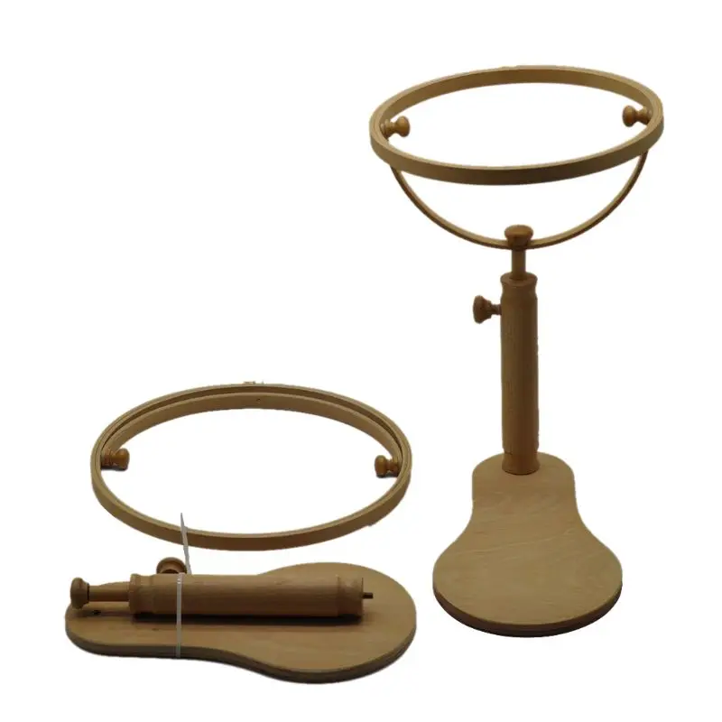 24cm Round Wooden Embroidery Hoop Frame Stand Rack Holder Cross-stitch Rotatable Adjustable Craft DIY Tools Sewing Accessories