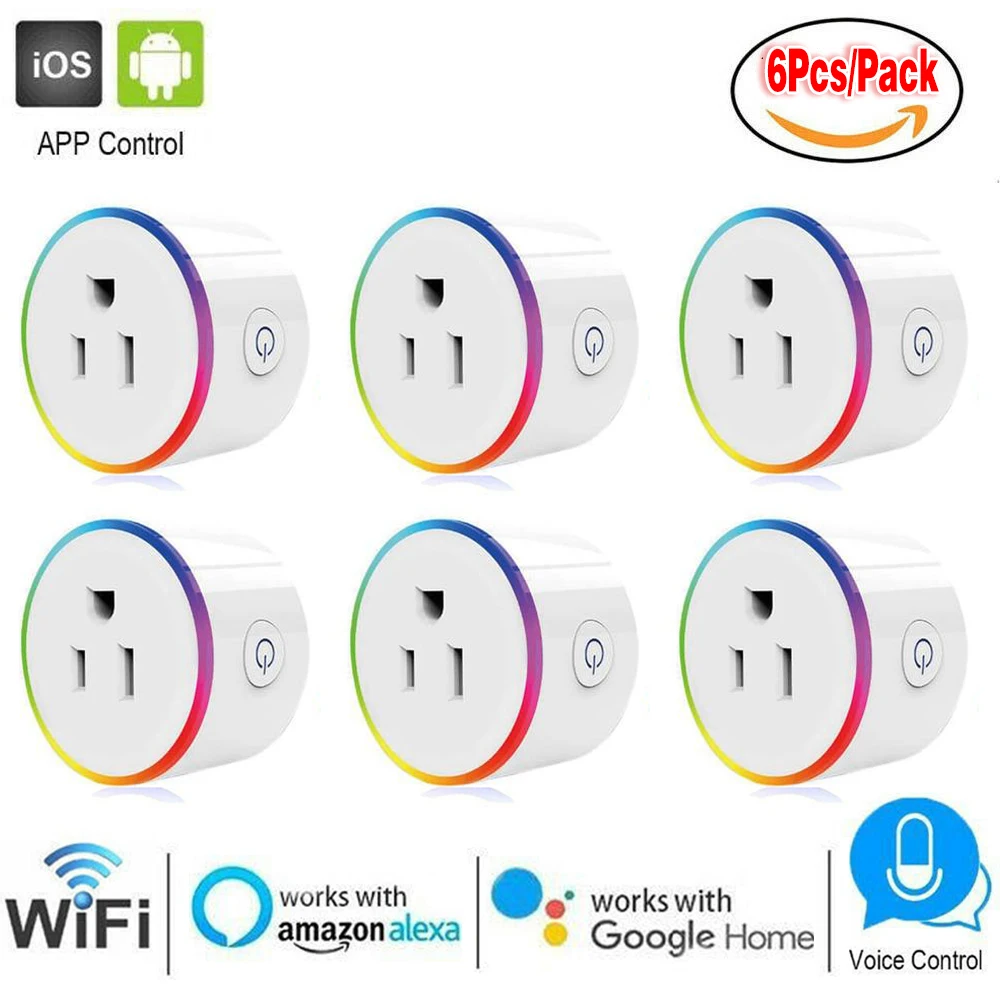 6Pcs RGB Smart WiFi США штекер дистанционного переключателя Розетка питания 2G/3g/4G таймер розетка переключатель мощность дистанционное гнездо для Amazon Alexa/Google Home - Цвет: 6Pcs
