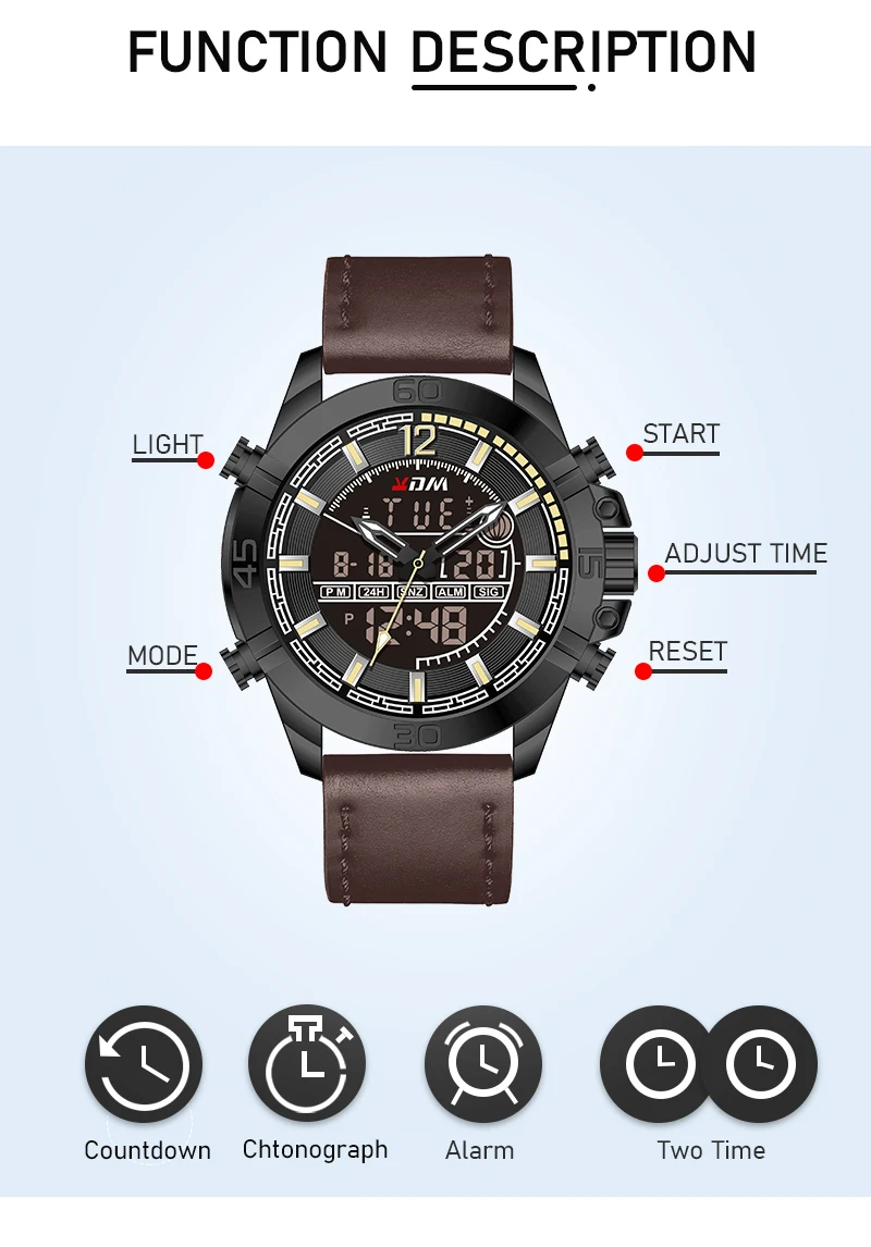 Relogio masculino двойной кварцевый цифровой дисплей reloj hombre удобный кожаный ремешок erkek kol saati чехол из сплава orologio uomo