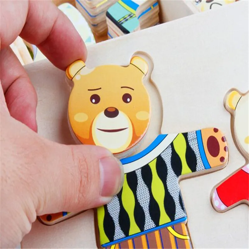 72pcs Wooden Puzzle Set Cartoon Changing Jigsaw Puzzle Wooden Toy Montessori Educational Change Clothes Toys For Children 4