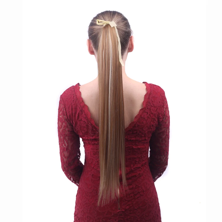 Ombre Long  24" Straight Synthetic Ponytail Hair Extensions Wrap On Clip-in Pony Tails Natural Hair Heat Resistant Hair Pieces