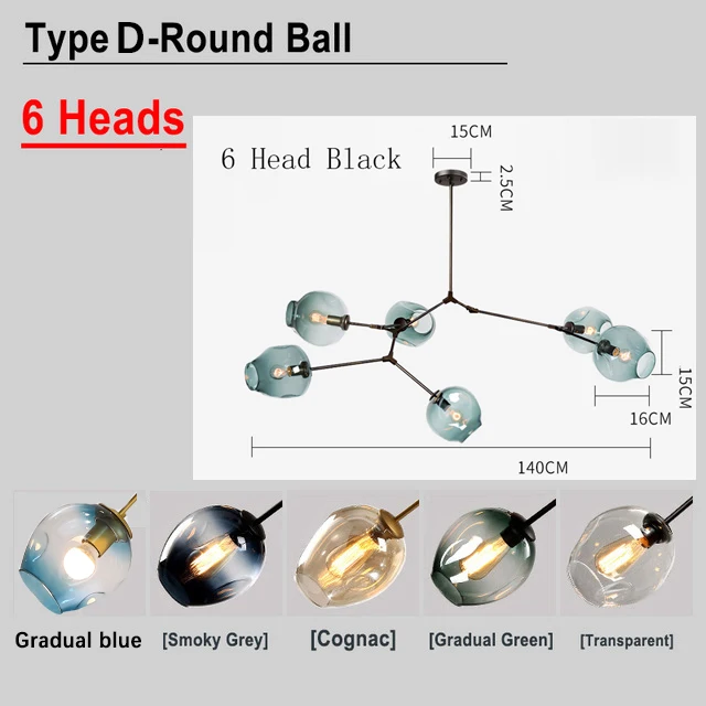 Скандинавское прозрачное стекло люстра освещение современный домашний блеск декор столовая Подвесная лампа ресторан креативное освещение Luminaria - Цвет абажура: D6head