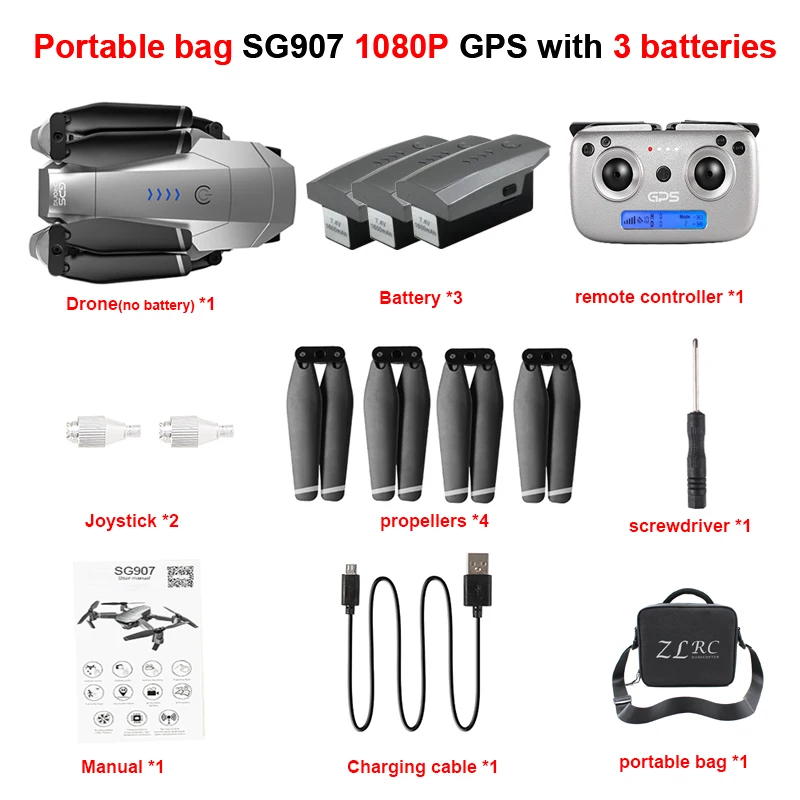 SSTI-VSG Дрон SG907 gps Квадрокоптер с HD двойной камерой 4 K/1080 P 5G Wifi FPV следуя за мной профессиональные радиоуправляемые дроны - Цвет: 1080p 3B  bag