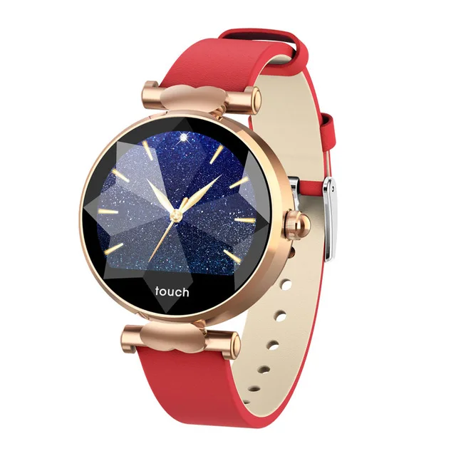 Red Leather Смарт-часы с монитором сердечного ритма для женщин, Bluetooth, модный умный браслет, фитнес-трекер, женские наручные часы - Цвет: Red Leather