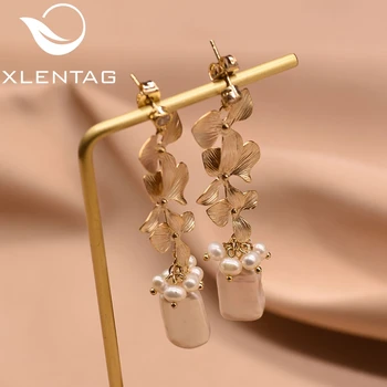 

XlentAg Natural Fresh Water Baroque Gray Pearl Drop Earring For Women Original Design Long Tassel Dangle Earrings Brincos GE0318