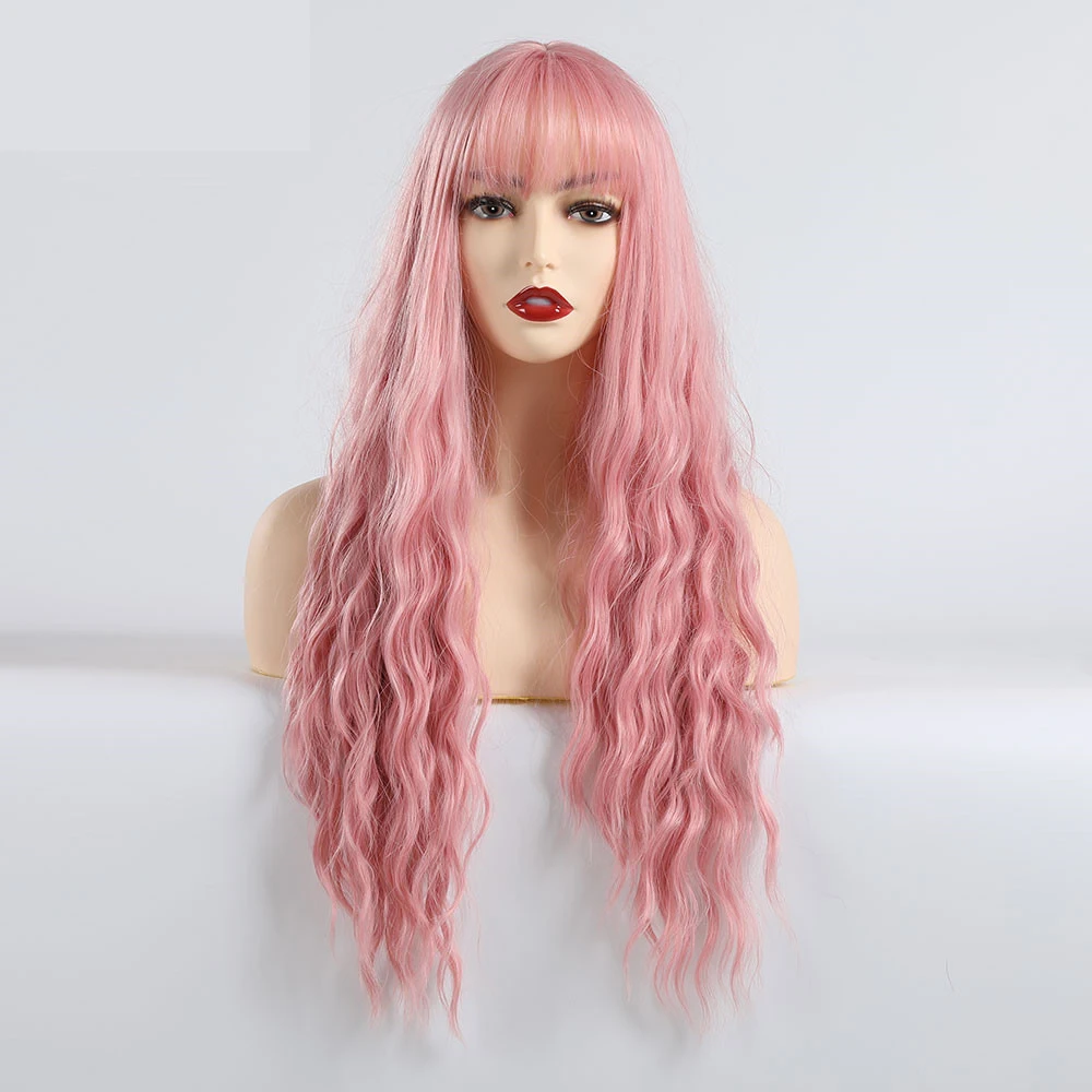 EASIHAIR Long Wave Synthetic Wigs With Bangs Blonde Cosplay Wigs for Black White Women Heat Resistant Fake Hair