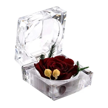 

Romantic Preserved Fresh Flower Decorative Crystal Birthday Ring Box Valentine's Day Storage Display Gift Engagement Wedding
