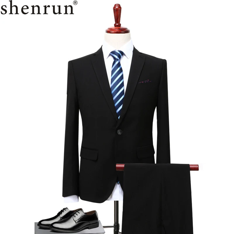 

Shenrun Men Suits Slim Business Work Office Uniform Wedding Suit Groom Banquet Party Prom Single Breasted One Button Black Blue