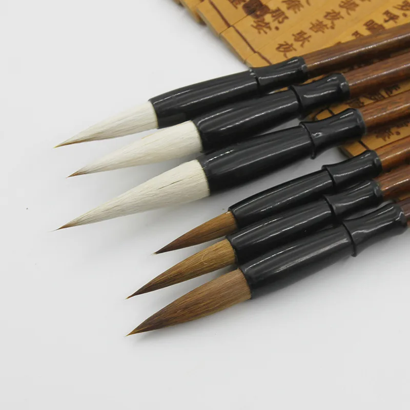 

6PCS White Wool Brush/Brown Weasel 's Hair Chinese Practice Calligraphy Brush Pen Set For Office School Drawing Art Supplies