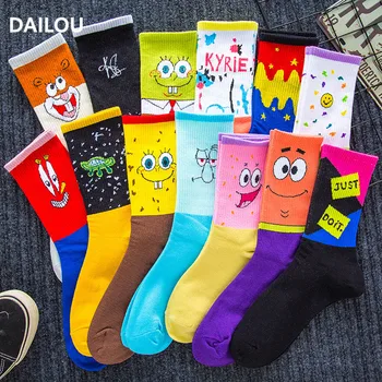 

Cartoon women socks couple sponge socks Bob Patrick Star hip-hop smiley funny in tube socks unisex men Basketball socks gifts