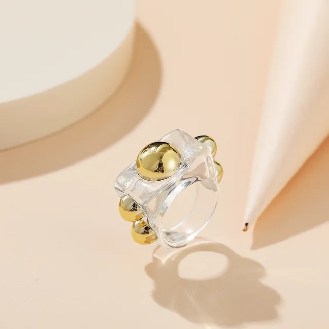 New Colorful Transparent Resin Acrylic Crystal Rhinestone Simple Geometric Square Round Rings Set for Women Fashion Jewelry JZ28