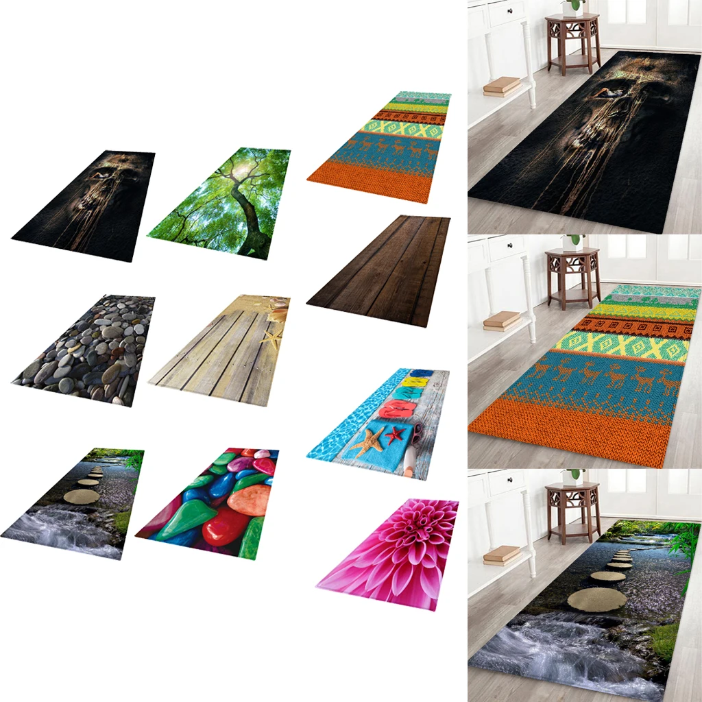 Non-Skid Hallway Runner Rug 3D Photo Printed Bedside Floor Carpet Door Mat 