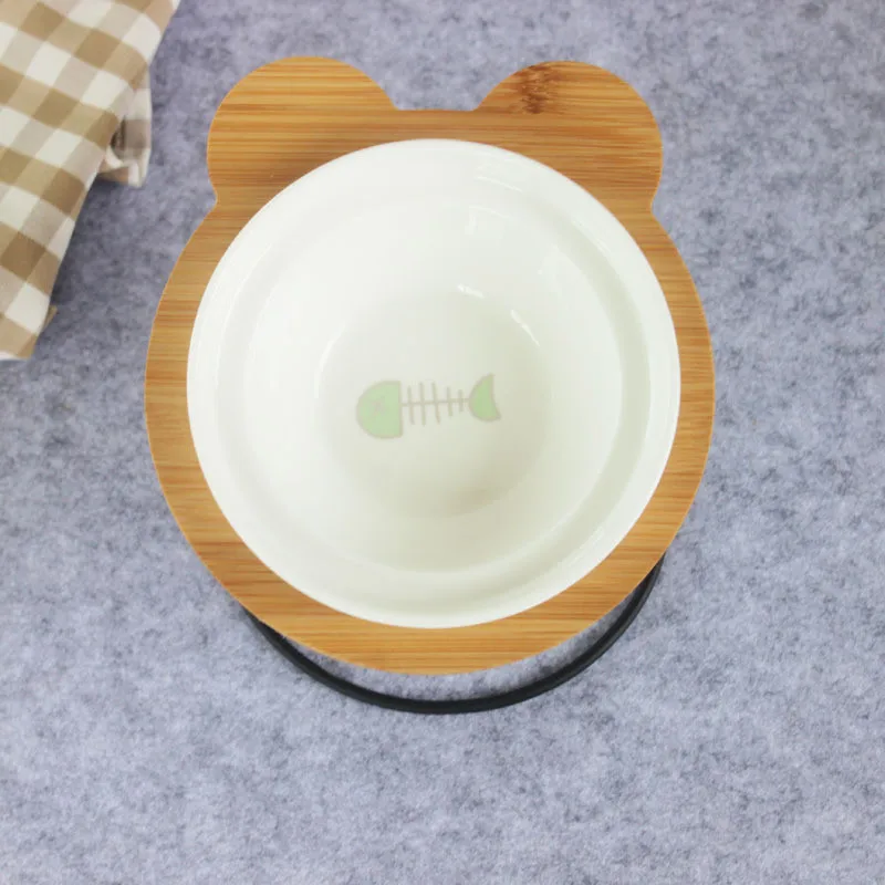 Online Nuevo cuenco de alta gama para mascotas, estante de bambú, cuencos de cerámica para alimentar y beber para perros y gatos, accesorios para comedero de mascotas