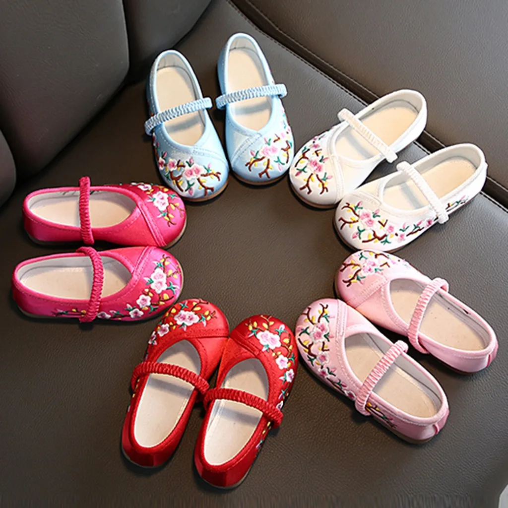 

Cotton Fabric Children's Flats Kids Dancing Shoes Toddler Infant Kids Baby Girls Embroidery Floral Flower Single Princess Shoes