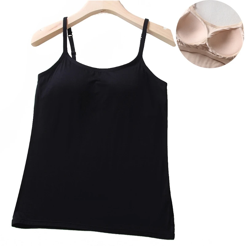 Women's Stretch Modal Cami With Builtin Shelf Bra Support Camisole Adjustable Spaghetti Strap
