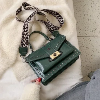 

Women's bag 2020 new retro rivet handbag fashion simple and wild one-shoulder Messenger bag PU small square bag