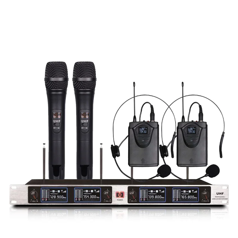 

Professional wireless microphone one drag four 2 headset microphone stage performance microphone 2 handheld microphone