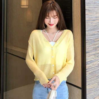 

Women Knitted Cardigans Spring Autumn Women Casual Long Sleeve Tops V Neck Women Sweater Coat