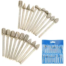 20 pièces 3mm Pointe De Diamant Bavure Bits Tête Dremel Accessoires Tige De Meulage Aiguille Sculpture Ensemble De Polissage Monté Mini Outils De Forage(China)