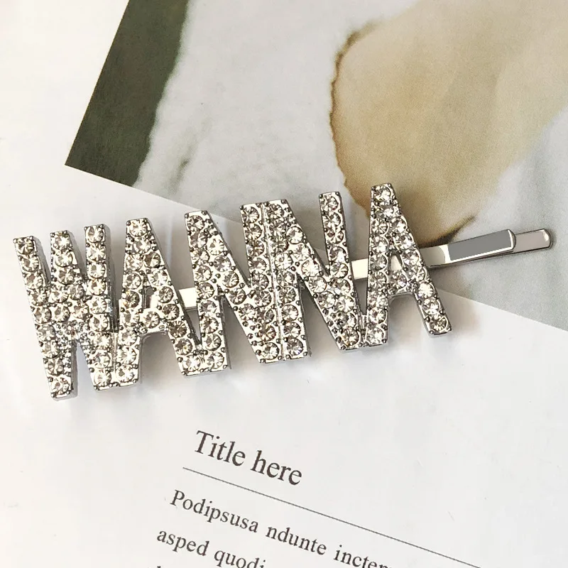 WANNA Silver 1 шт., заколки для волос с кристаллами и буквами, стразы, заколки для волос, заколки для волос, инструменты для укладки волос, аксессуары, ювелирный подарок - Цвет: WANNA Silver