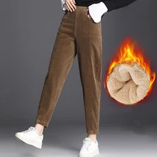 2021 High Waist Harem Pants Trousers Women Plush Thick Casual Pants Women's Corduroy Warm Pants Autumn And Winter