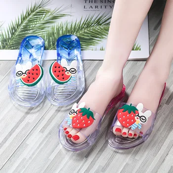 

2020 New Arrival Cartoon Fruit Unicorn Kids Jelly Slippers Summer Beach Beautiful Crystal Children slippers Sandals Shoes Women