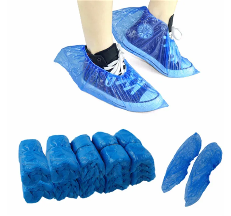 2 Size Disposable Shoe Covers Plastic Overshoes Blue Floor Boot Protector Cover