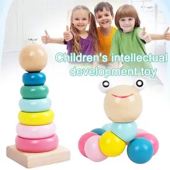 

Early Education Blocks Toys Kids Intellectual Development Creative Wooden Trumpet Traps Tower Stacks Of Block Baby Toy