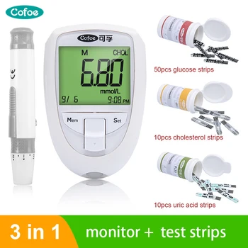 

Cofoe 3 in 1 BKM13-1 Detecting Device Household Medical Uric Acid Total Cholesterol Blood Glucose Test Strips Needles