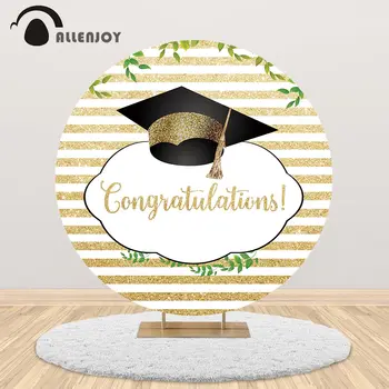 

Allenjoy glitter gold stripes round backdrops congratulations graduation party photocall Bachelor cap school circle table cover