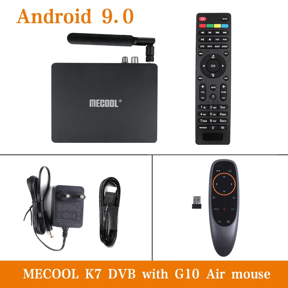 MECOOL K7 DVB-S2 DVB-T2 DVB-C Android 9,0 ТВ коробка, 4 ГБ, 64 ГБ, Amlogic S905X2 2,4G/5G Wi-Fi USB 3,0 Smart ТВ ящик медиа плеер - Цвет: K7 TV BOX with G10