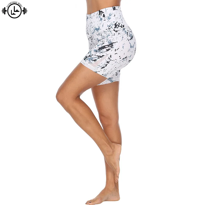 C высокой талией, эластичные Для женщин s шорты для бега и йоги Быстрый быстросохнущие колготки карман на молнии тренажерный зал Для женщин бег Йога; спорт и шорты с рисунком