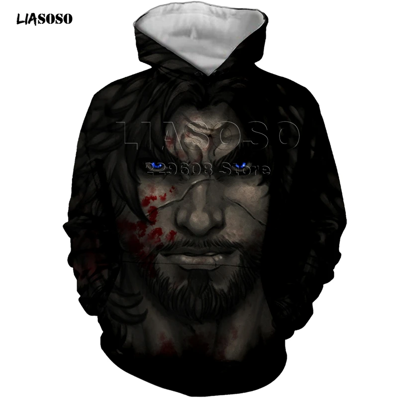 LIASOSO, новинка, Повседневный, 3D принт, для женщин и мужчин, Berserker, стильная, с круглым вырезом, толстовка, зимняя, толстовка, хип-хоп, пуловер, мех, воин, короткий рукав