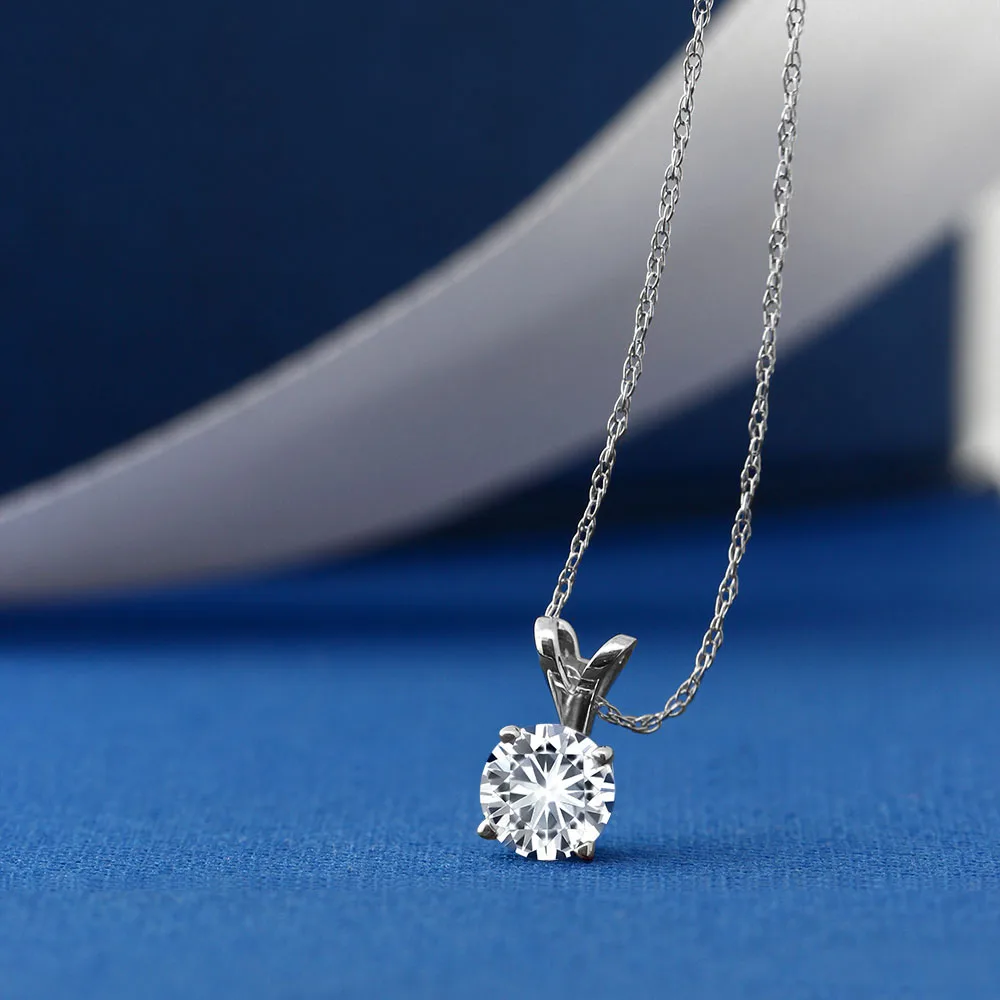 Charles& Colvard 4,5 мм VG Moissanite 0,30 карат 14 к белое золото Пасьянс кулон Круглый 4 зубец с 1" 14 к цепочка из белого золота